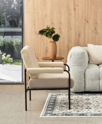 34" Leatherette Mid-Century Modern and Fabric Combination Armchair