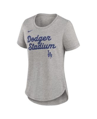 Women's Heather Gray Los Angeles Dodgers Script Tri-Blend T-Shirt