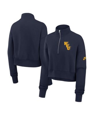 Nike - Women's Navy West Virginia Mountaineers Legacy Elevated Logo Cropped Half-Zip Sweatshirt