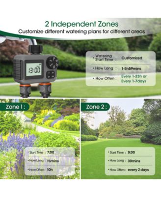2 Zone Digital Water Timer Sprinkler Timer Outdoor for Lawn Garden Rain Delay Manual Automatic Watering