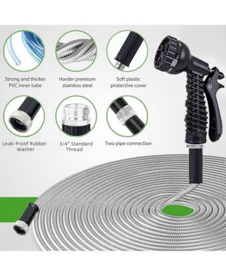 Garden Hose Stainless Steel Heavy Duty Water Hose No-Kink Rust Proof for Yard Outdoor 25ft