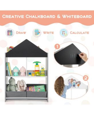 Playhouse Kids Bookshelf with Chalkboard and Whiteboard for 3-6 Years