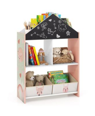 Playhouse Kids Bookshelf with Chalkboard and Whiteboard for 3-6 Years