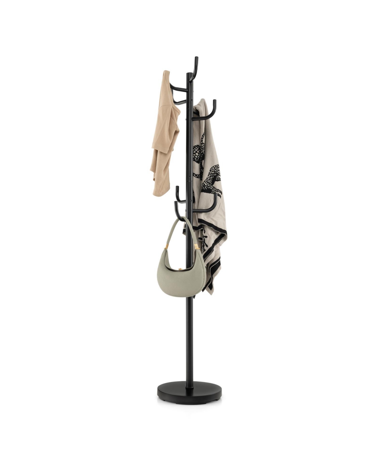 Metal Coat Rack Stand with 8 Sturdy Hooks and Metal Base - Black