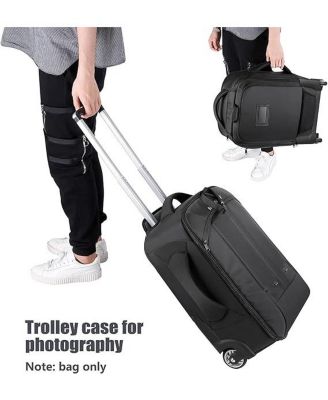 2-in-1 Rolling Camera Backpack Trolley Case - Anti-Shock Detachable Padded Compartment