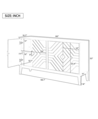 4-Door Black Sideboard Cabinet with Gold Handles and Adjustable Shelf