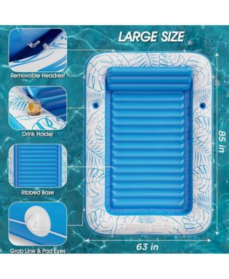 Inflatable Lounger Float Pool Floating Bed Backrest Floating Raft Drink Holder 85" x 63" Blue