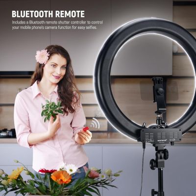 55W 18"/45cm Ring Light Kit New Version, 5600K 0-100% Dimming LED Selfie Light with Light Stand and Phone Holder for Makeup Lash Tattoo Barber Vlog Studio Video Photography Lighting, RL-18