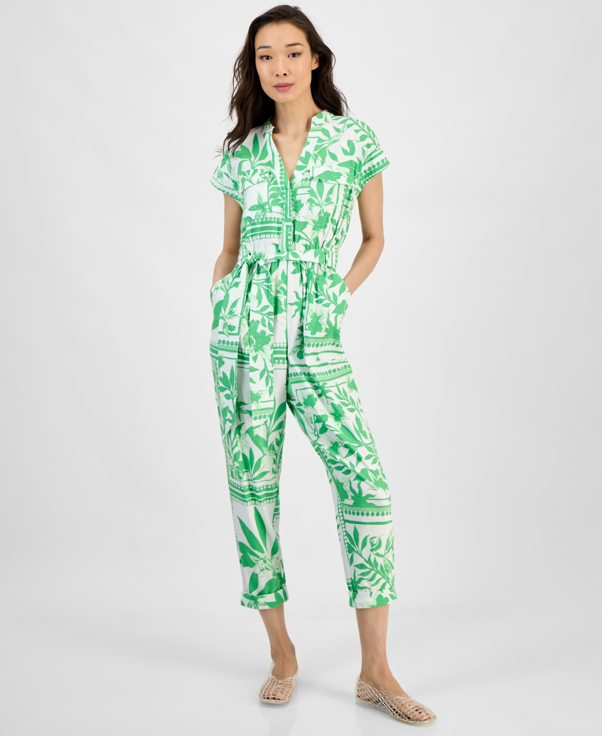 Women's Belted Cap-Sleeve Jumpsuit, Exclusively at Macy's - Moira Scarf