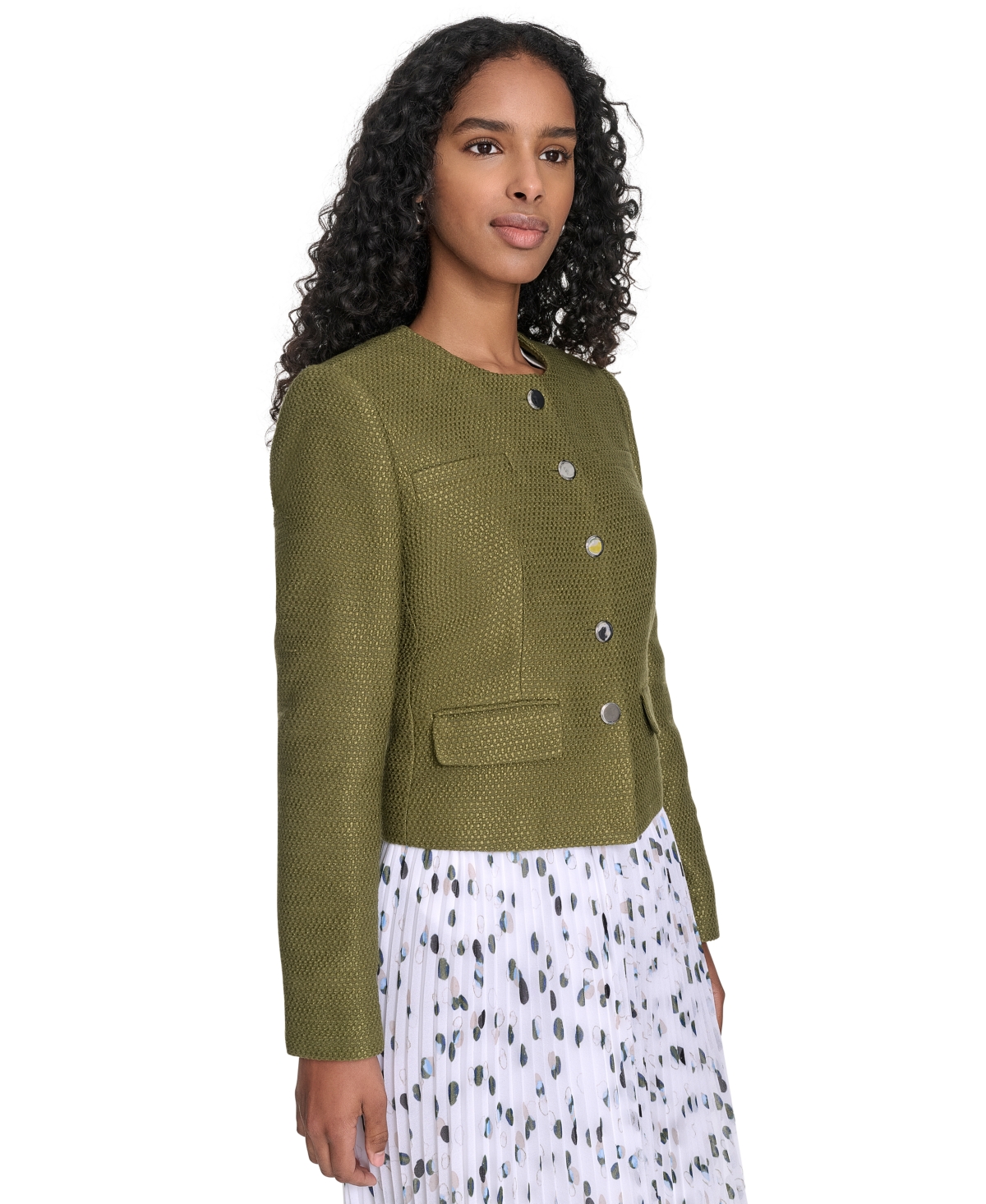 Calvin Klein Women's Tweed Collarless Button-front Jacket