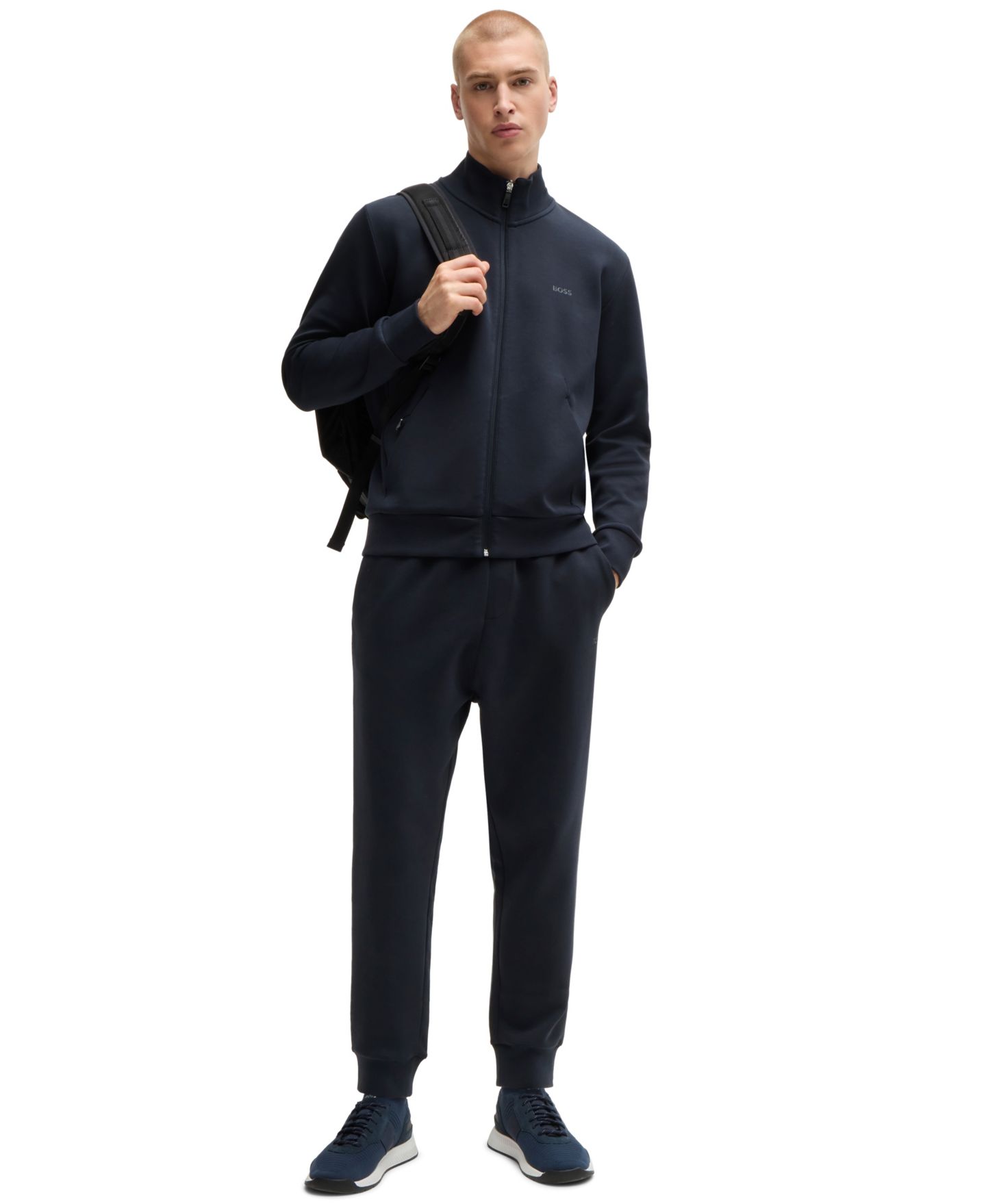 Мужские толстовки Hugo Boss Logo Print Zip-Up, цвет: Тёмный синий — фото 2