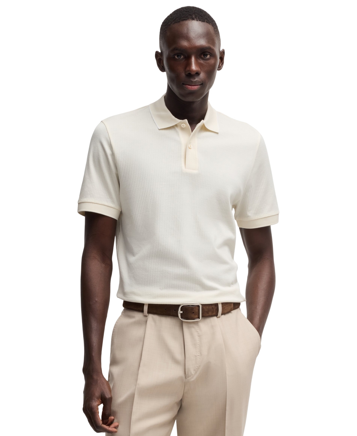 Boss by Hugo Boss Men's Cotton-Silk Regular-Fit Polo Shirt - Open White