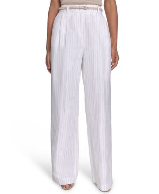Calvin Klein - Women's Pinstriped Belted Pleated Pants