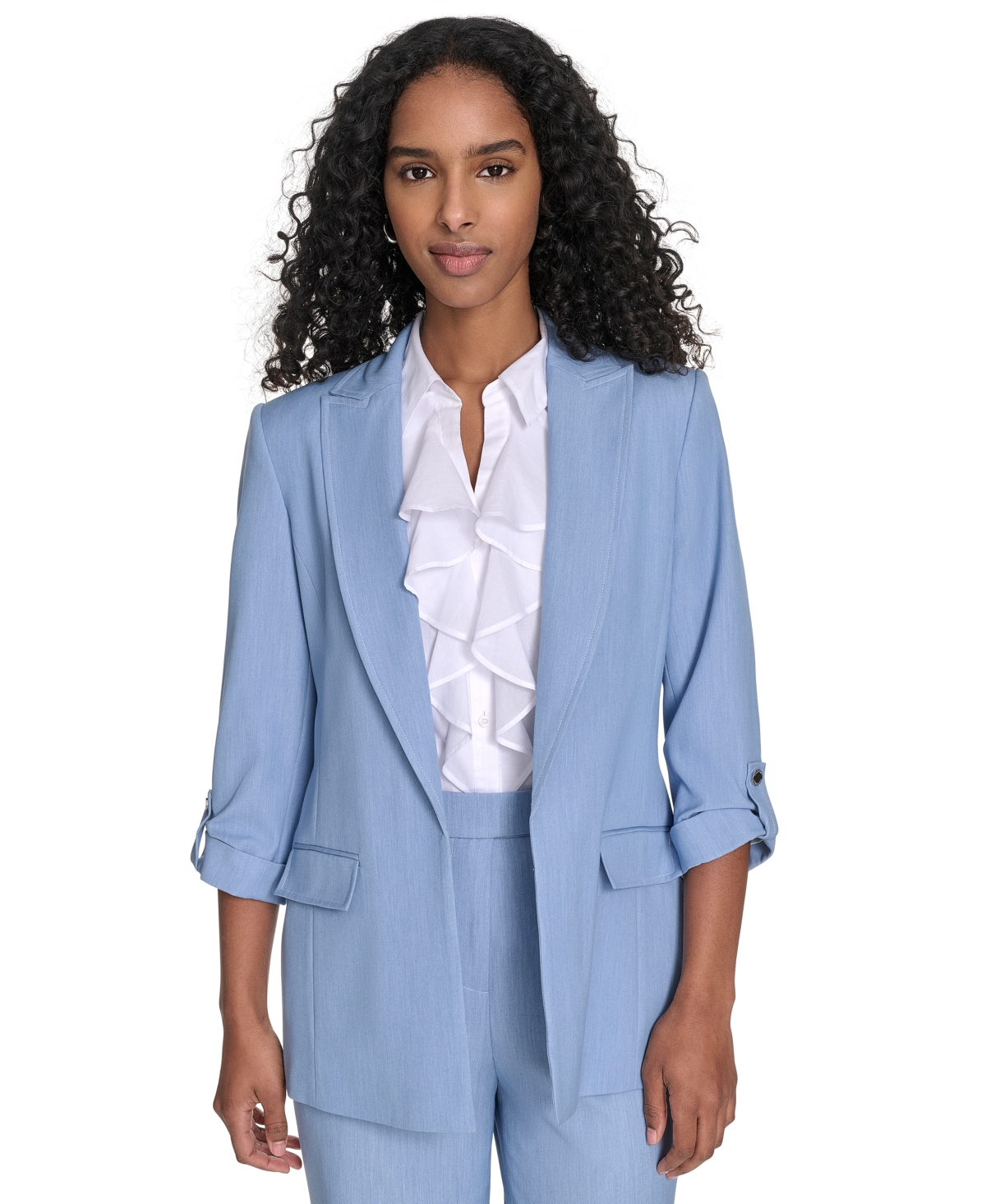 Women's Faux-Denim Roll-Sleeve Jacket - Light Indigo