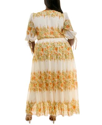 Women's Plus Size Floral Chiffon A-Line Midi Dress