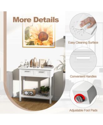 Narrow Console Table with Drawers and Open Storage Shelf