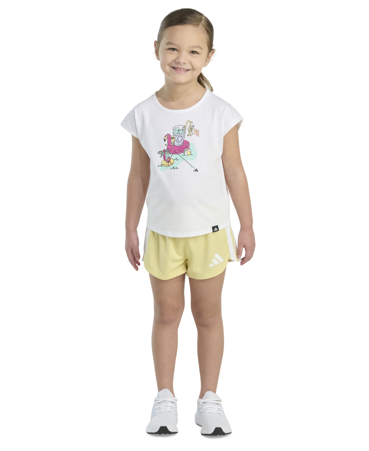 Adidas Originals Toddler And Little Girls 2-piece Short Sleeve Graphic T-shirt And Mesh Short Set