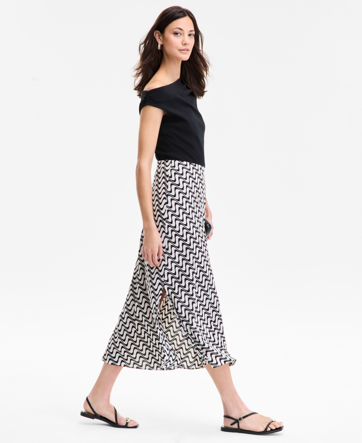 Inc International Concepts Women's Printed Pull-on Midi Skirt, Exclusively At Macy's In Black