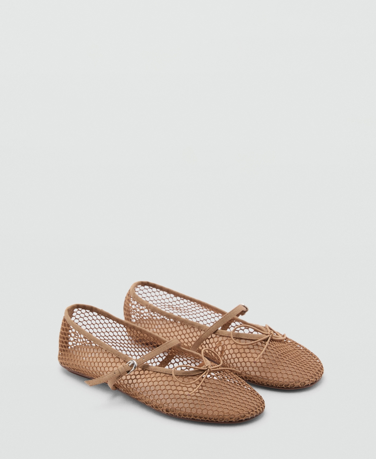 Mango Mesh Ballet Flats In Nude