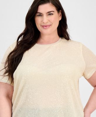 Plus Size Sequin-Embellished Short-Sleeve Top