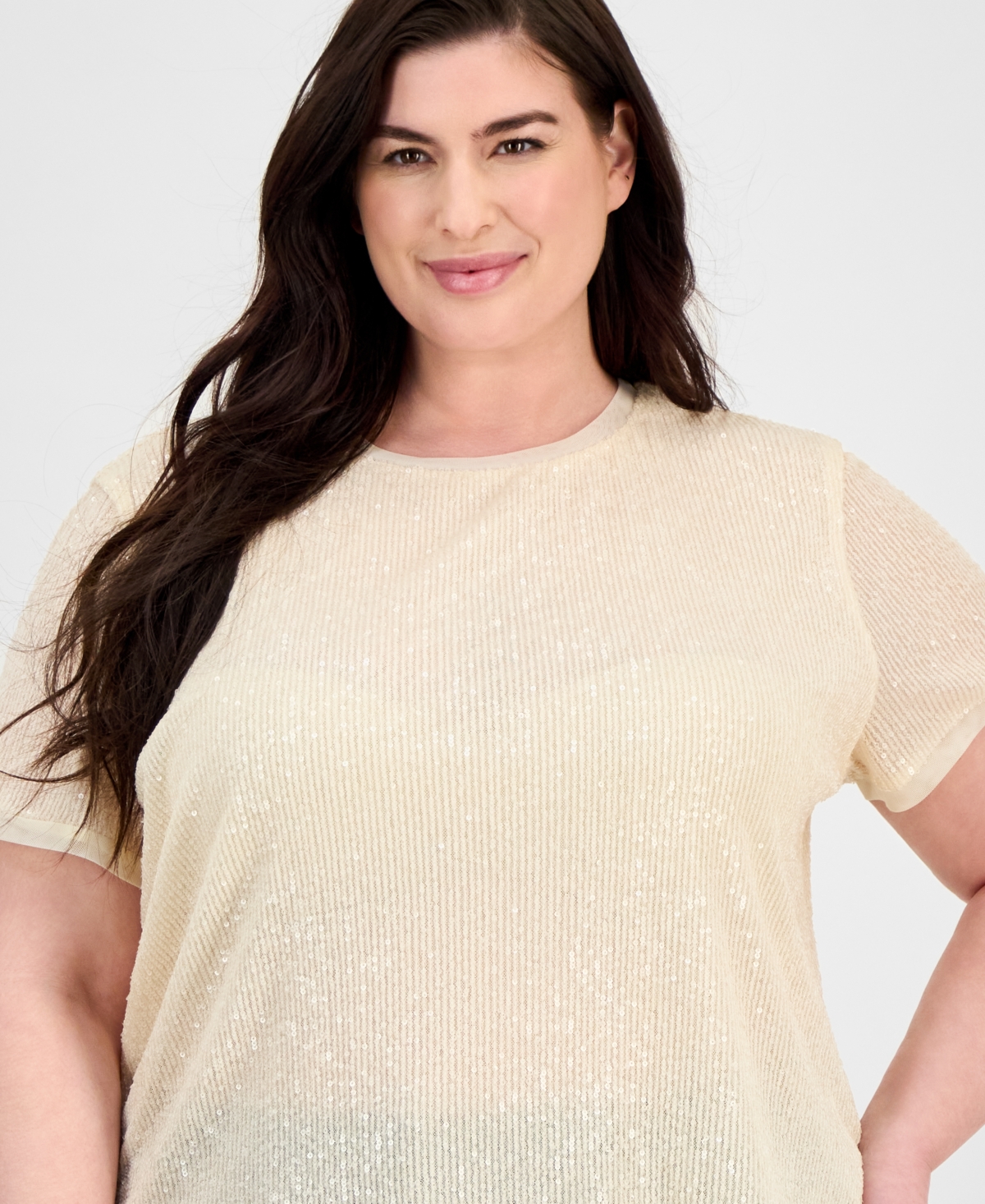 ANNE KLEIN PLUS SIZE SEQUIN MESH BANDED BLOUSE 