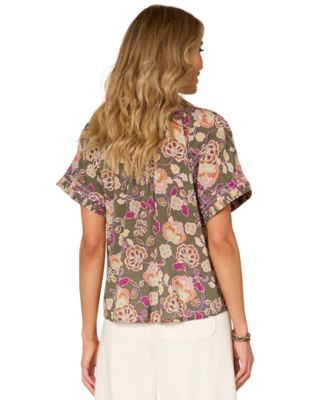 Petite Printed Pleated Blouse
