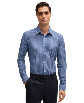 Men's Slim-Fit Printed Performance Dress Shirt