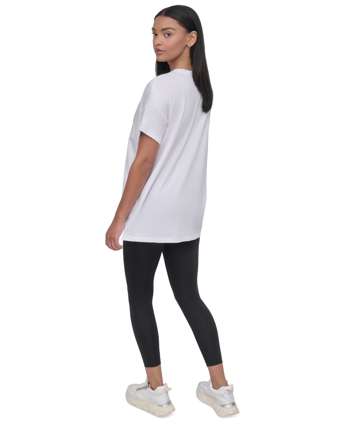 Dkny Sport Women's Glitter Logo Varsity T-shirt In White