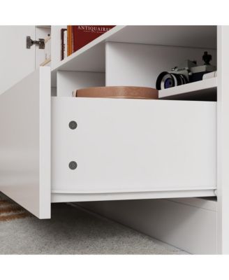 TV stand with bookshelf and 10 cabinet doors, multi-purpose media console, entertainment center in white wood