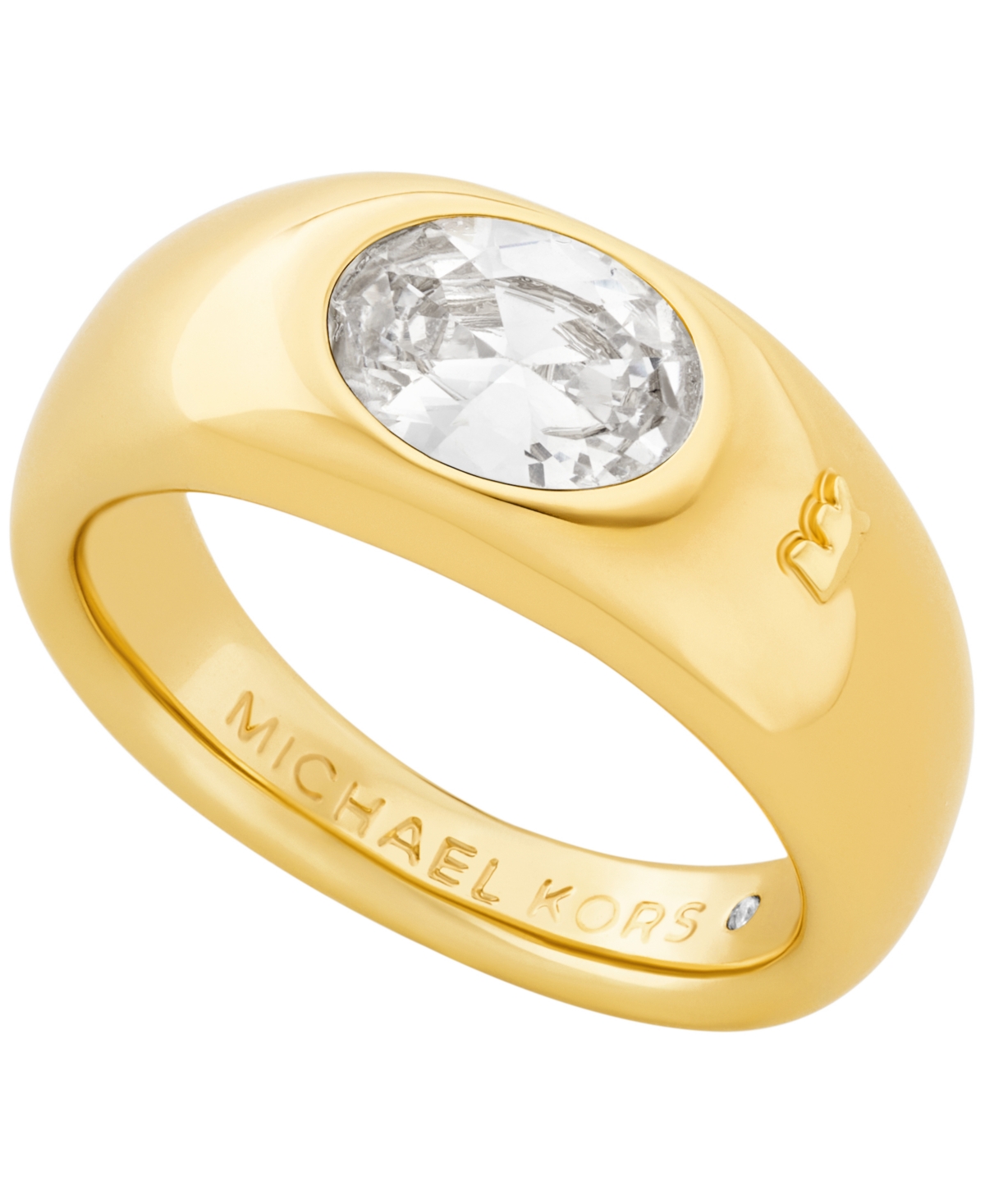 Shop Michael Kors 14k Gold-plated Brass Oval Stone Ring In Gold,white