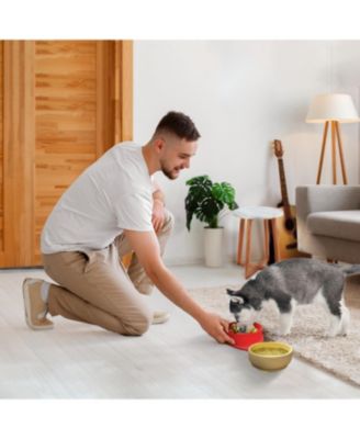 Red Small Strawberry Shaped Silicone Pet Bowl with Non-Slip Suction Base