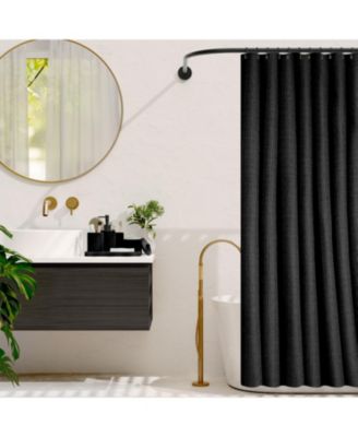 Complete Burlap-Texture Polyresin Bathroom Decor & Accessory Set with Shower Curtain, Shower Caddy Set & Bath Rugs