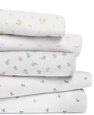 Kaycie Gray Printed Microfiber Sheet Sets In White