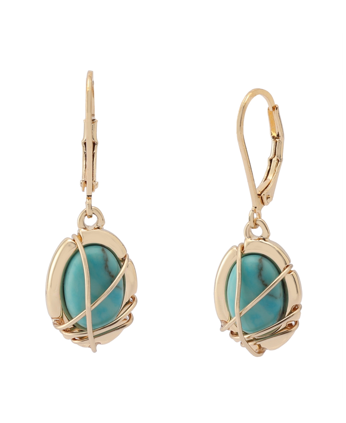 Turquoise Stone Drop Earrings - Turquoise, Gold