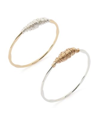 Two Tone Wire Wrapped Sculpted Bangle Bracelet Set