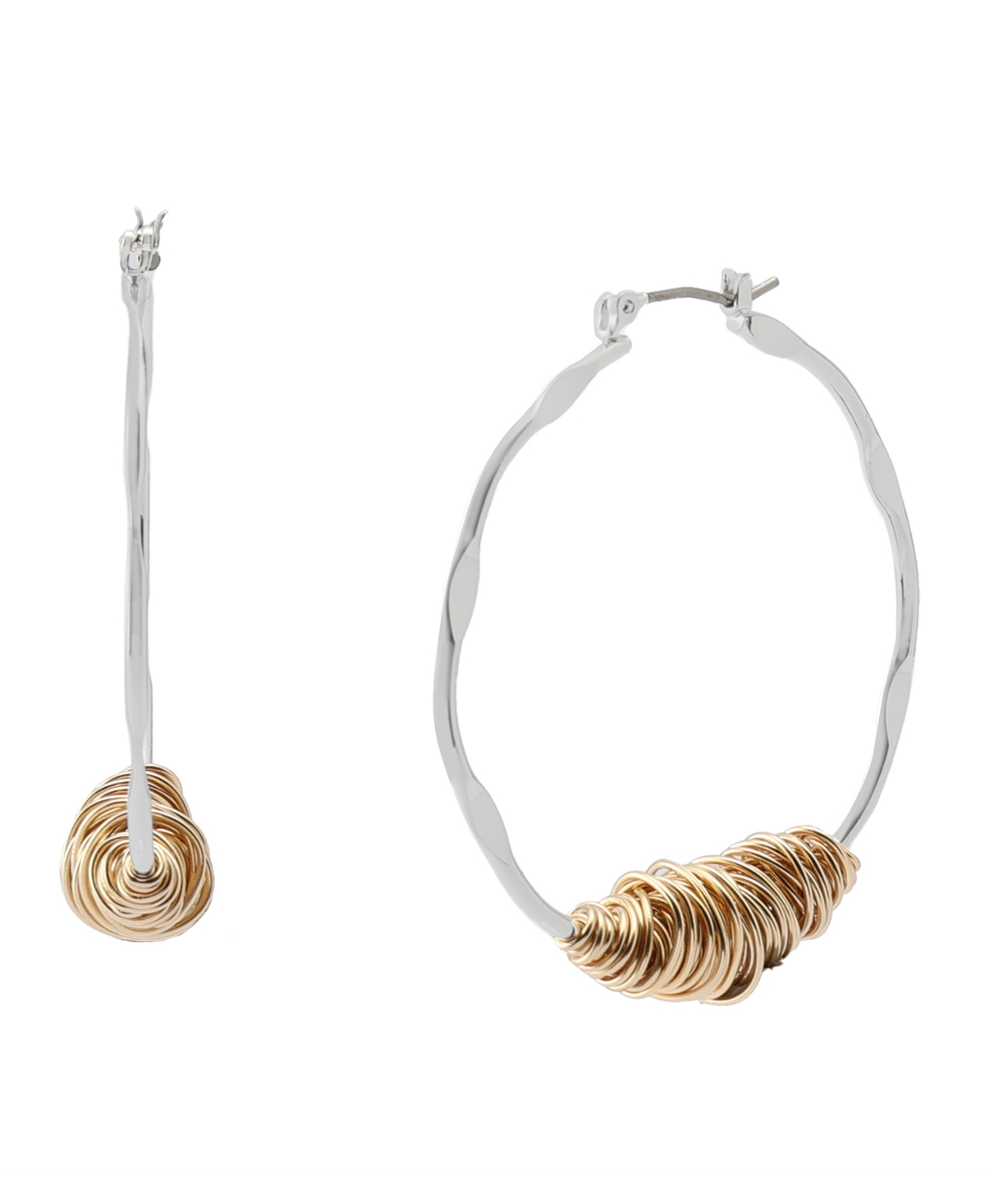 Two Tone Medium Wire Wrapped Sculpted Hoop Earrings - Two Tone
