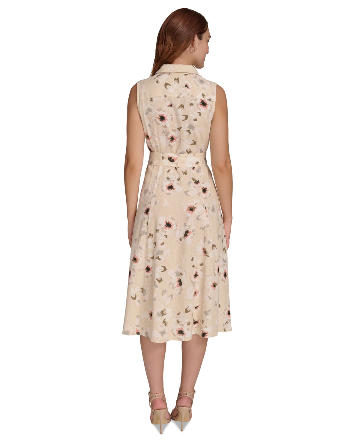 Tommy Hilfiger Women's Floral-print Button-down Tie-front Cotton Shirtdress In Parchment Multi