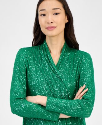 Women's Sequin Open-Front Long-Sleeve Cardigan
