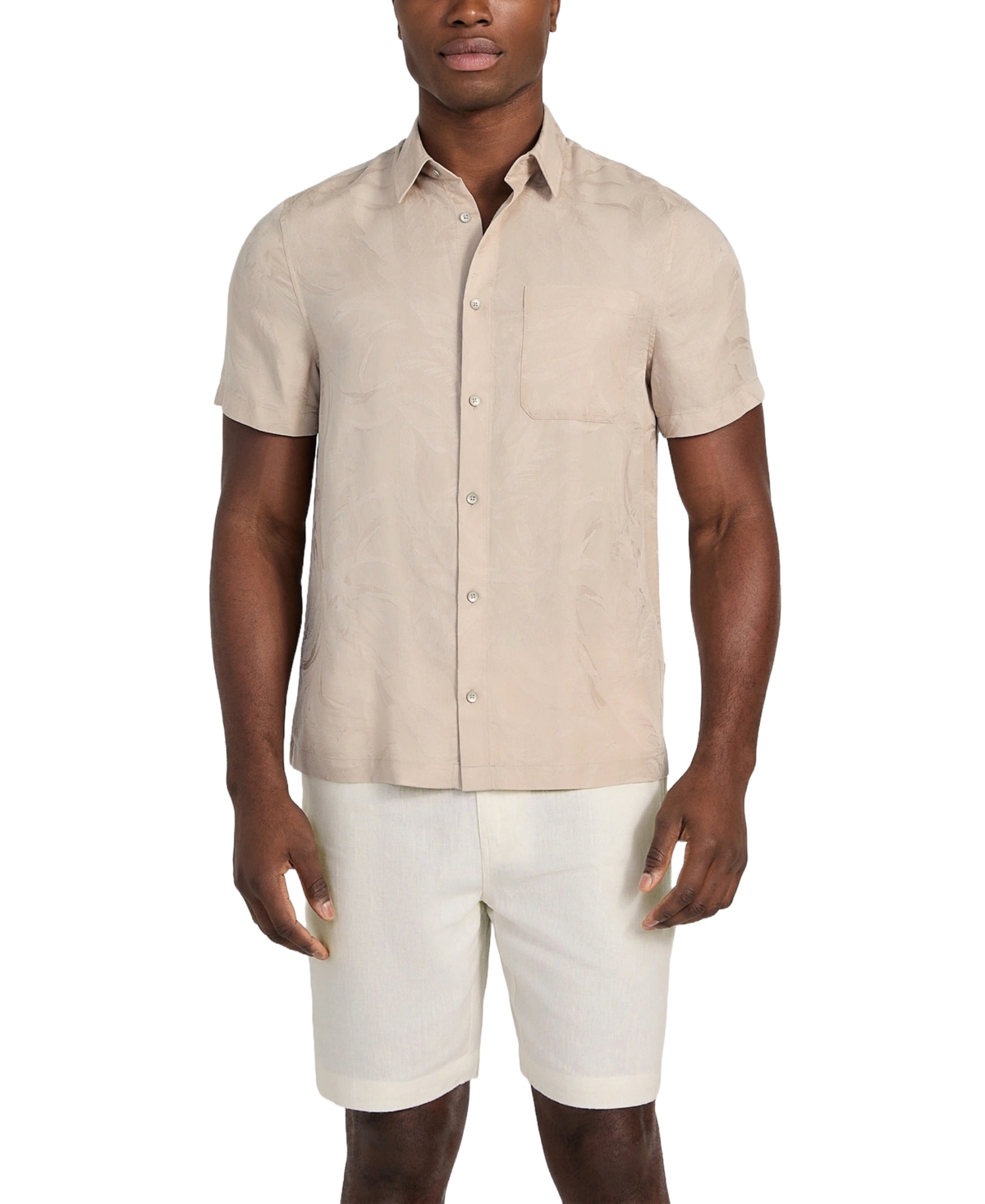 Men's Regular-Fit Botanical Jacquard Button-Down Shirt - Sage Plant Foliage