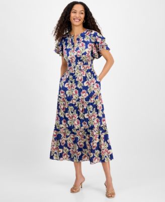 julia jordan - Women's Printed Tiered-Short-Sleeve Dress