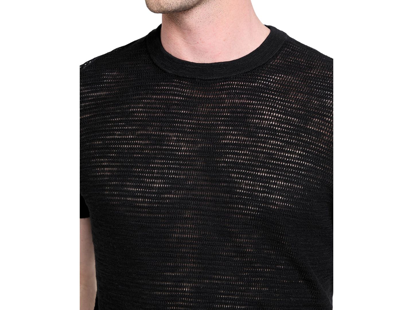 Мужской свитер GUESS Goodwin Textured Short-Sleeve Sweater, цвет: Угольно-чёрный — фото 3
