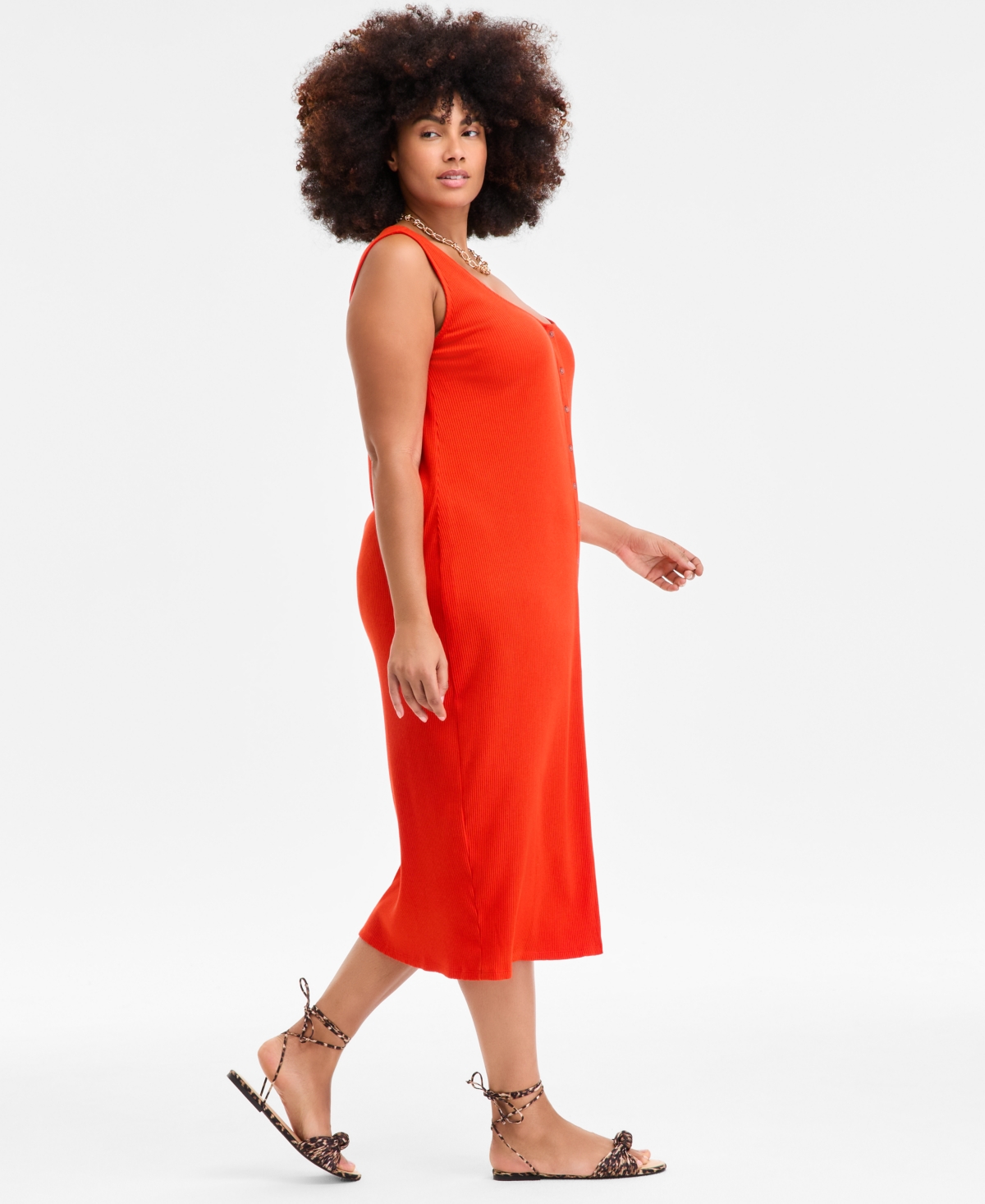 On 34th Plus Size Scoop-neck Button-down Midi Dress, Exclusively At Macy's