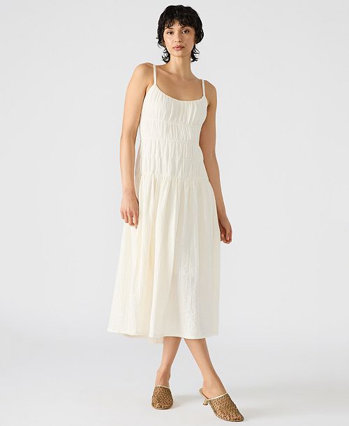 alfani Steve Madden Women's Toby Shirred Gauze Midi Dress Women's Fashion Shoes & Accessories