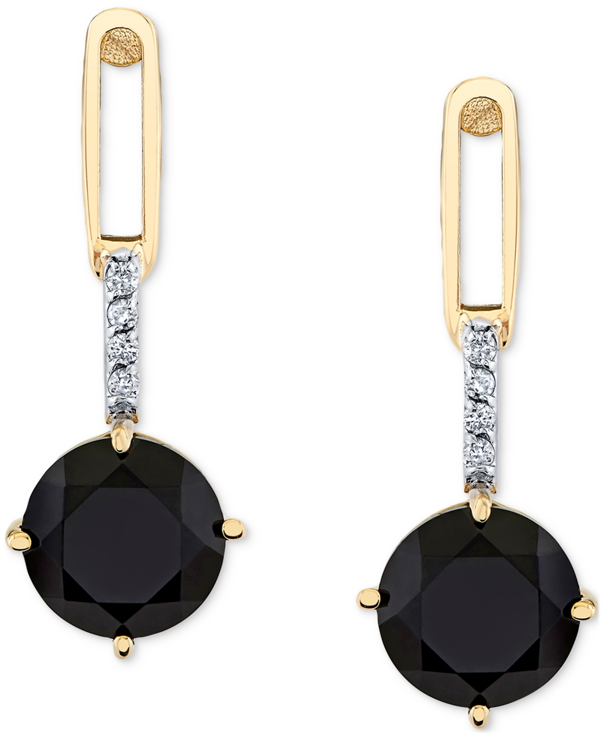 Macy's Onyx (7mm) & Diamond Accent Drop Earrings In 10k Yellow Gold In Gold