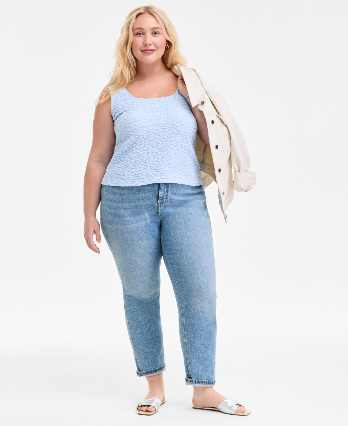 ON 34TH PLUS SIZE TEXTURED-KNIT SQUARE-NECK SLEEVELESS TANK, EXCLUSIVELY AT MACY'S 