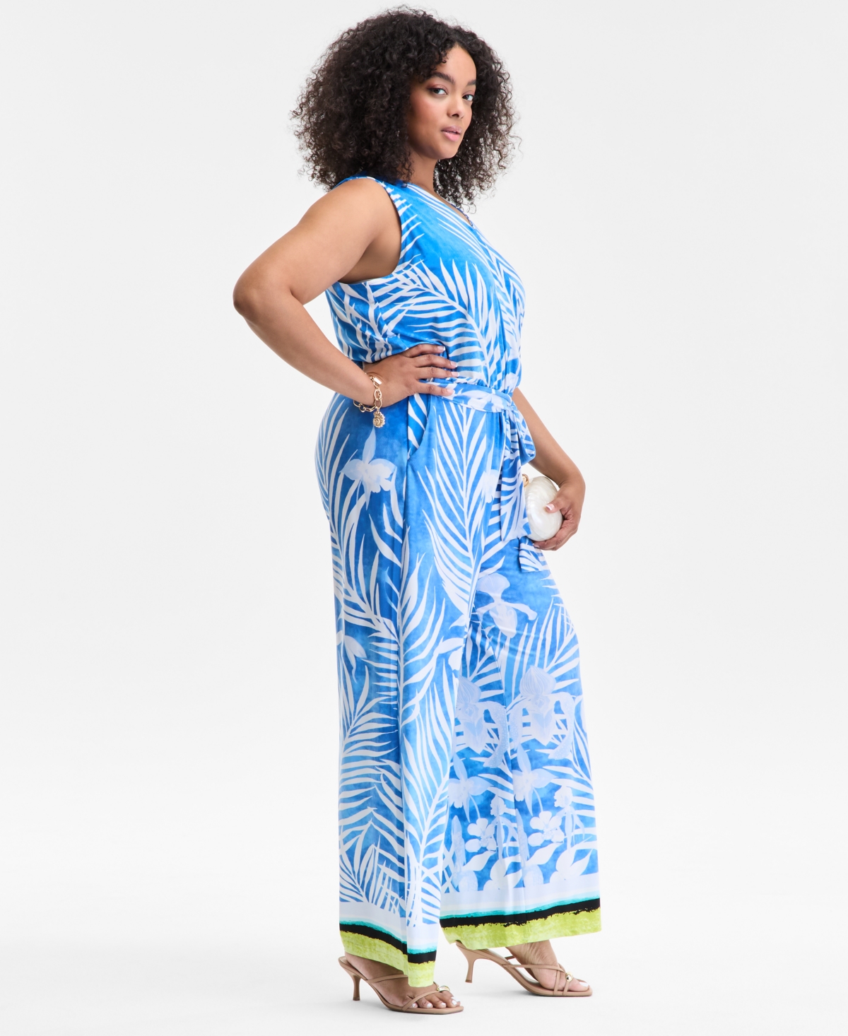 Shop Inc International Concepts Plus Size Printed Tie-waist Jumpsuit, Exclusively At Macy's