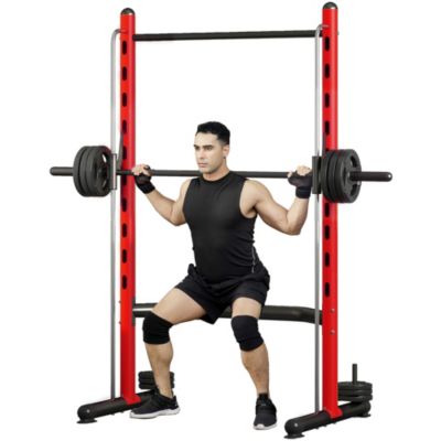 Adjustable Squat Rack with Pull Up Bar and Barbell Bar Bench Press