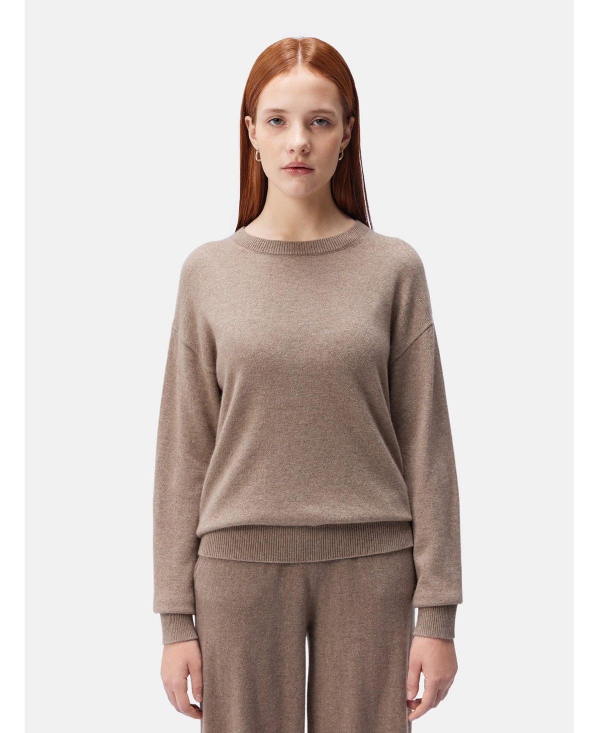 Women's Cashmere Asymmetrical Sweater - Neutral-timber wolf