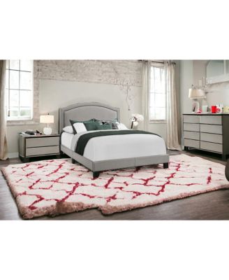 Elegant Solid Wood Bed Frame with Upholstered Linen and Nailhead Accents