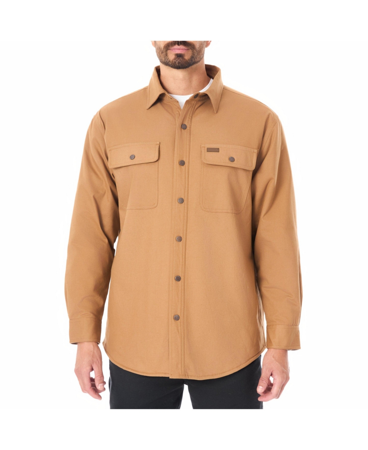 Men's Sherpa-Lined Stretch-Canvas Snap Shirt-Jacket - Black olive